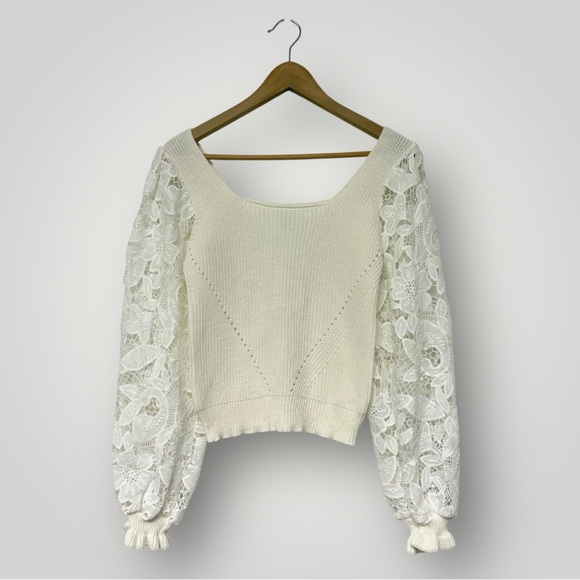 Fate RIBBED LACE TRIM FLOUNCE SLEEVE KNIT TOP Sz M - Picture 2 of 11